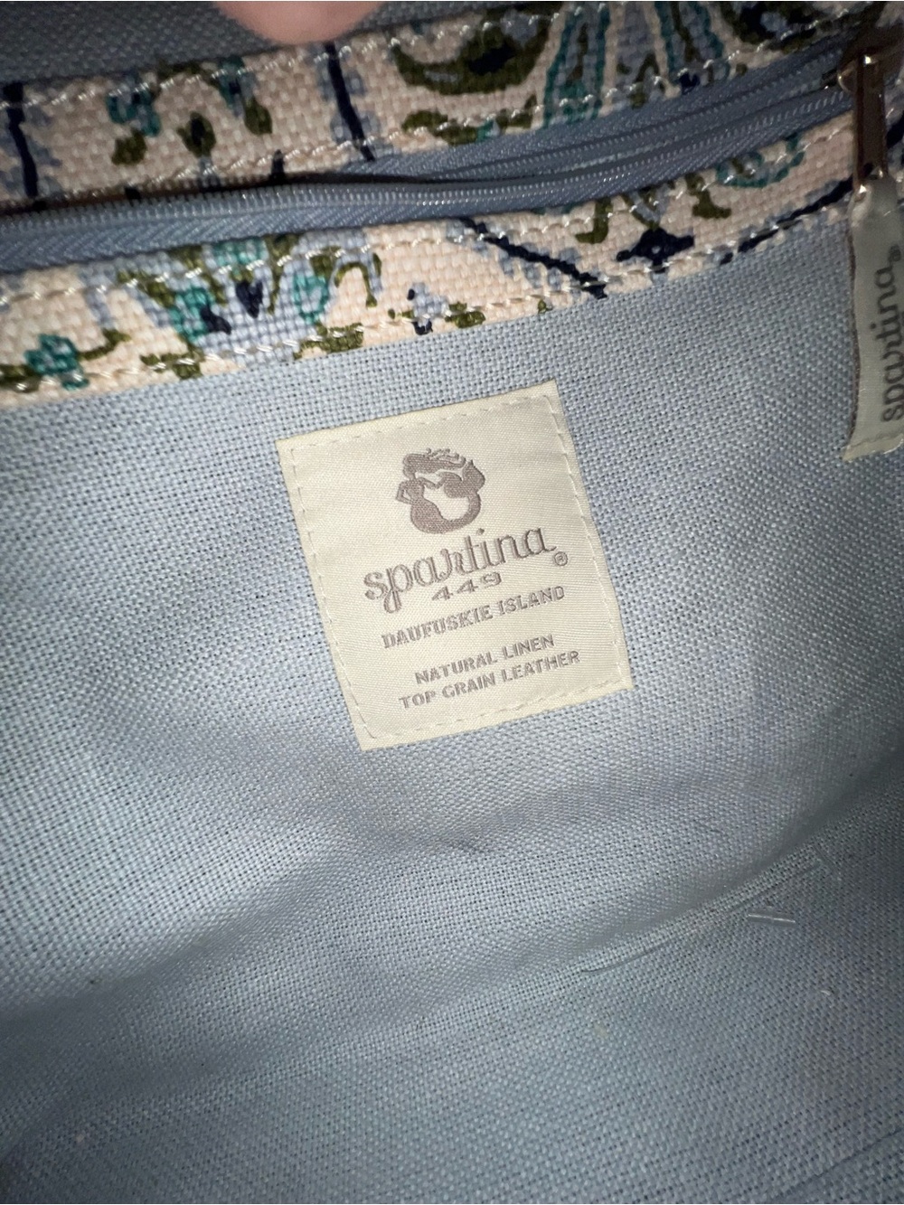 SPARTINA 449 bucket bag, Hamilton rug print purse blue/cream - Picture 8 of 11